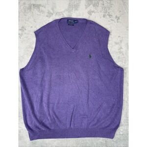 Polo Ralph Lauren Sweater Vest Mens Big 2X Purple V Neck Pullover Pima Cotton